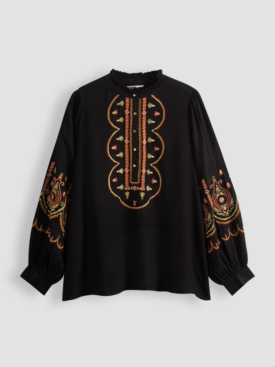 Women Summum Tops And Blouses | Viscose Top With Embroidery Black