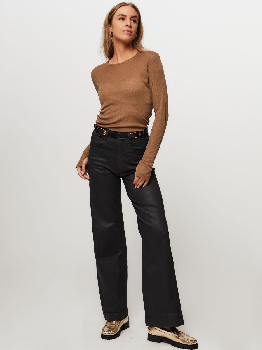 Women Lois Pants And Jumpsuits | Rosa, Cotton Mix Wide Leg Coated Jeans Black