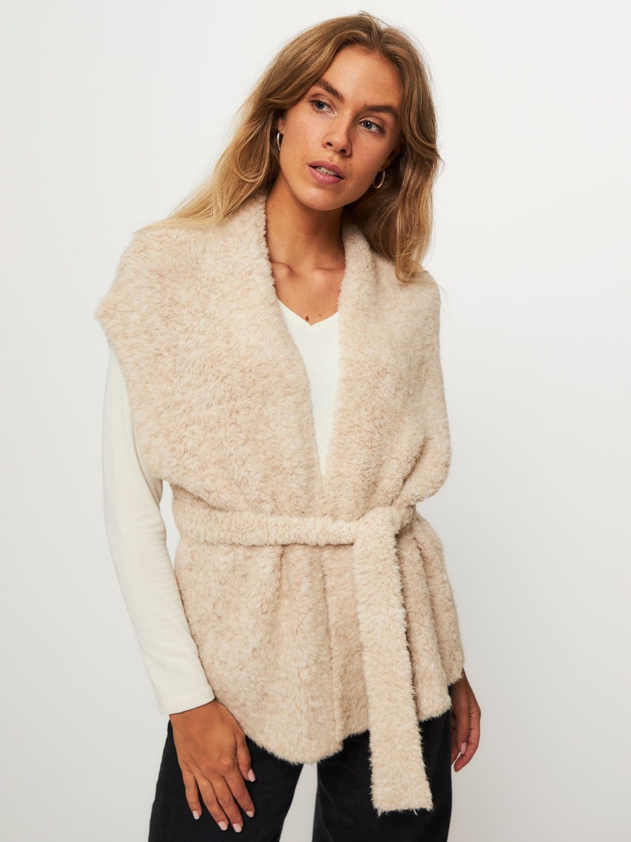 Women Knit-ted Blazers And Jackets | Jemma, Merino Wool Mix Teddy Gilet Sand