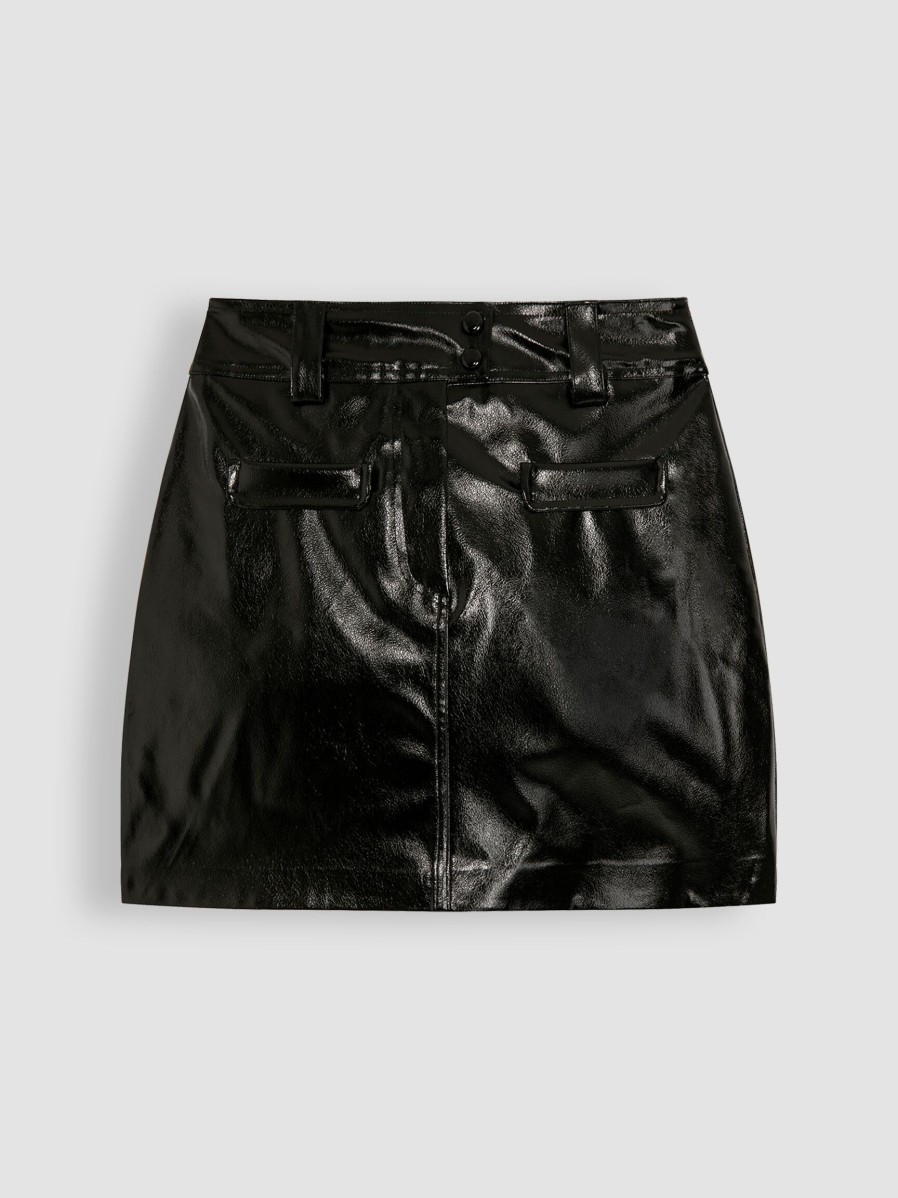 Women Suncoo Skirts | Frankie, Woven Leatherlook Skirt Black