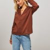 Women Leon and Harper Tops And Blouses | Coucou, Organic Cotton Top With Ruffles Brown