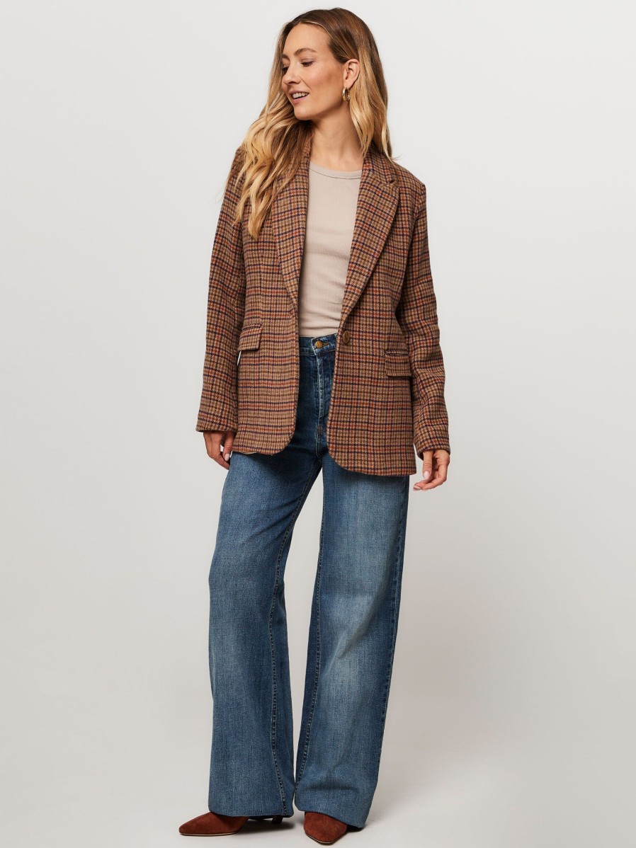 Women Louizon Blazers And Jackets | Babysham, Wool Mix Blazer With Checkered Pattern Sand