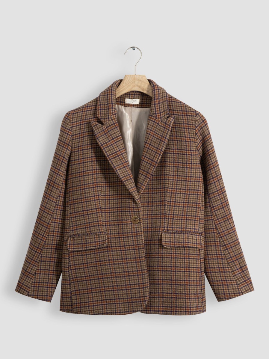 Women Louizon Blazers And Jackets | Babysham, Wool Mix Blazer With Checkered Pattern Sand