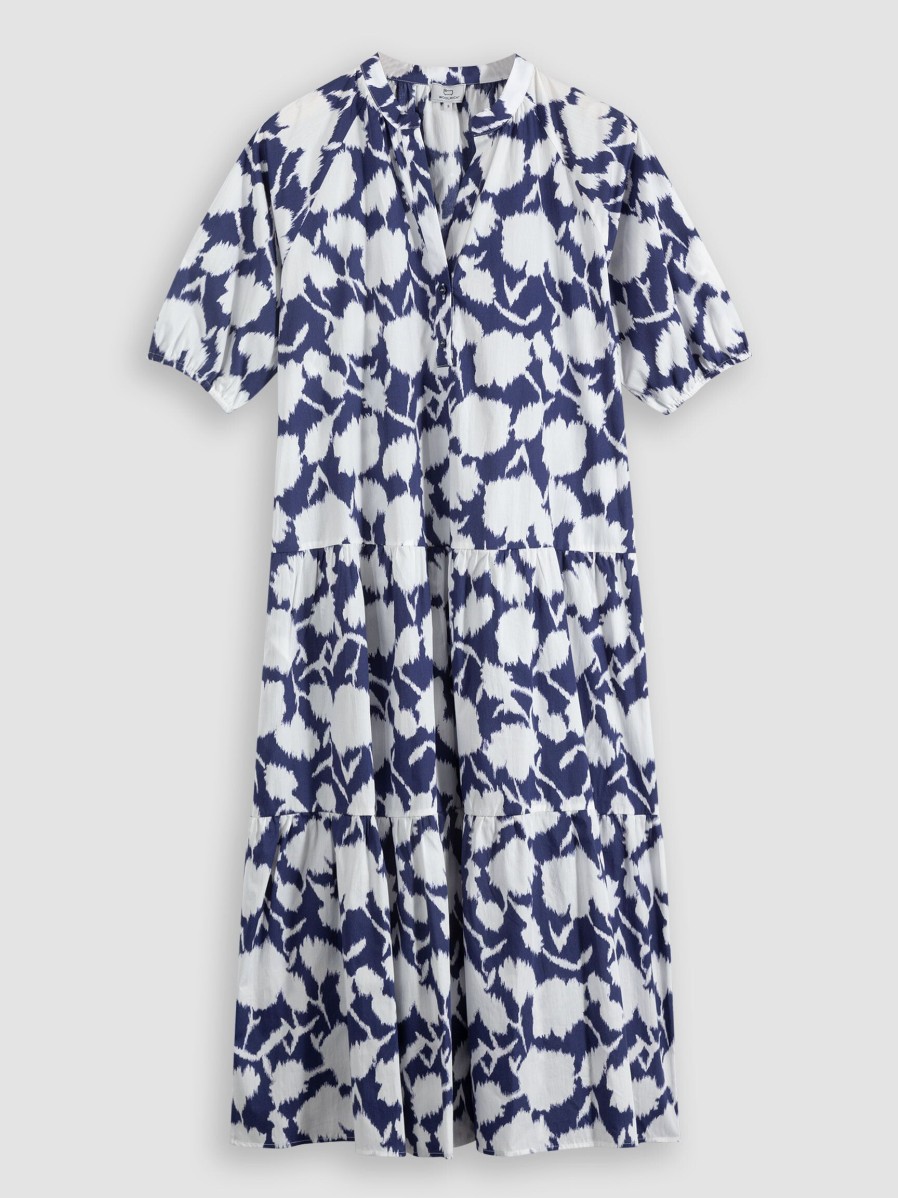 Women Woolrich Dresses And Tunics | Cotton Poplin Maxi Dress With Print Dark Blue