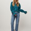 Women Fabienne Chapot Tops And Blouses | Bente, Organic Cotton Blouse With Embroidery Bluegreen