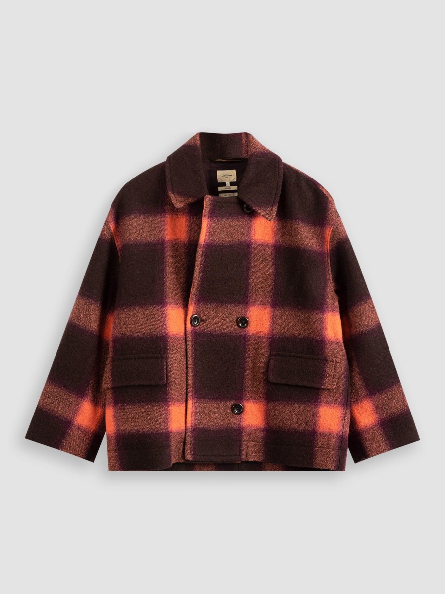 Women Bellerose Outerwear | Vienne, Wool Jacket With Checkered Pattern Bordeauxred