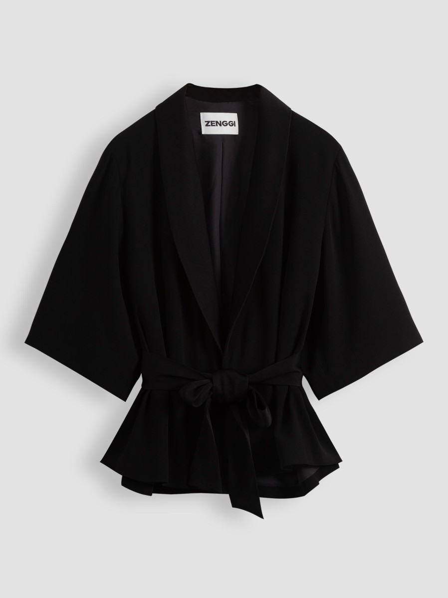 Women Zenggi Blazers And Jackets | Woven Kimono Black