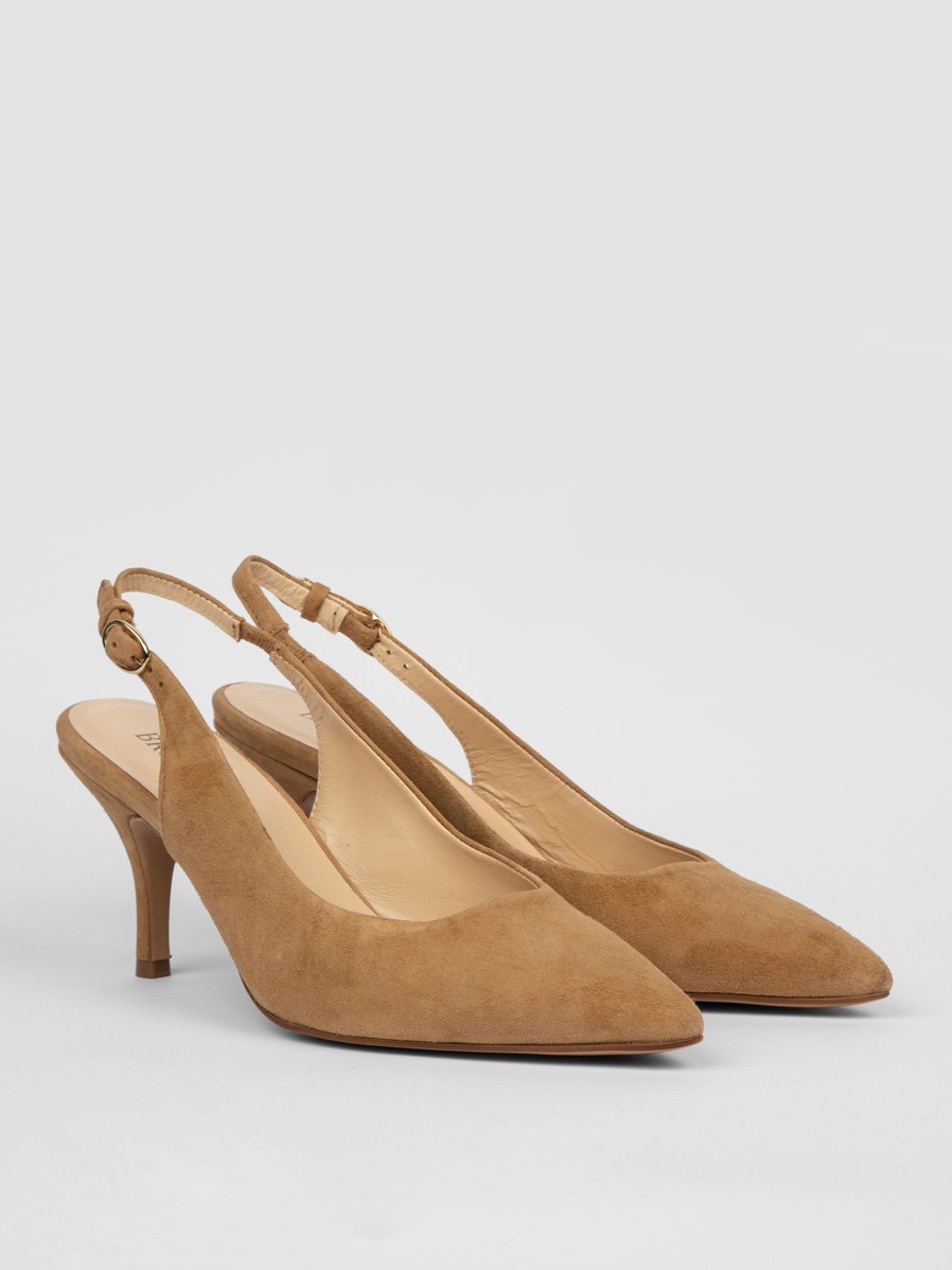 Women Brown Dot. Pumps And Slingbacks | Grace, Suede Slingbacks Camel