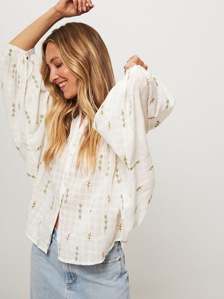 Women Bellerose Tops And Blouses | Ink, Cotton Blouse With Embroidery White