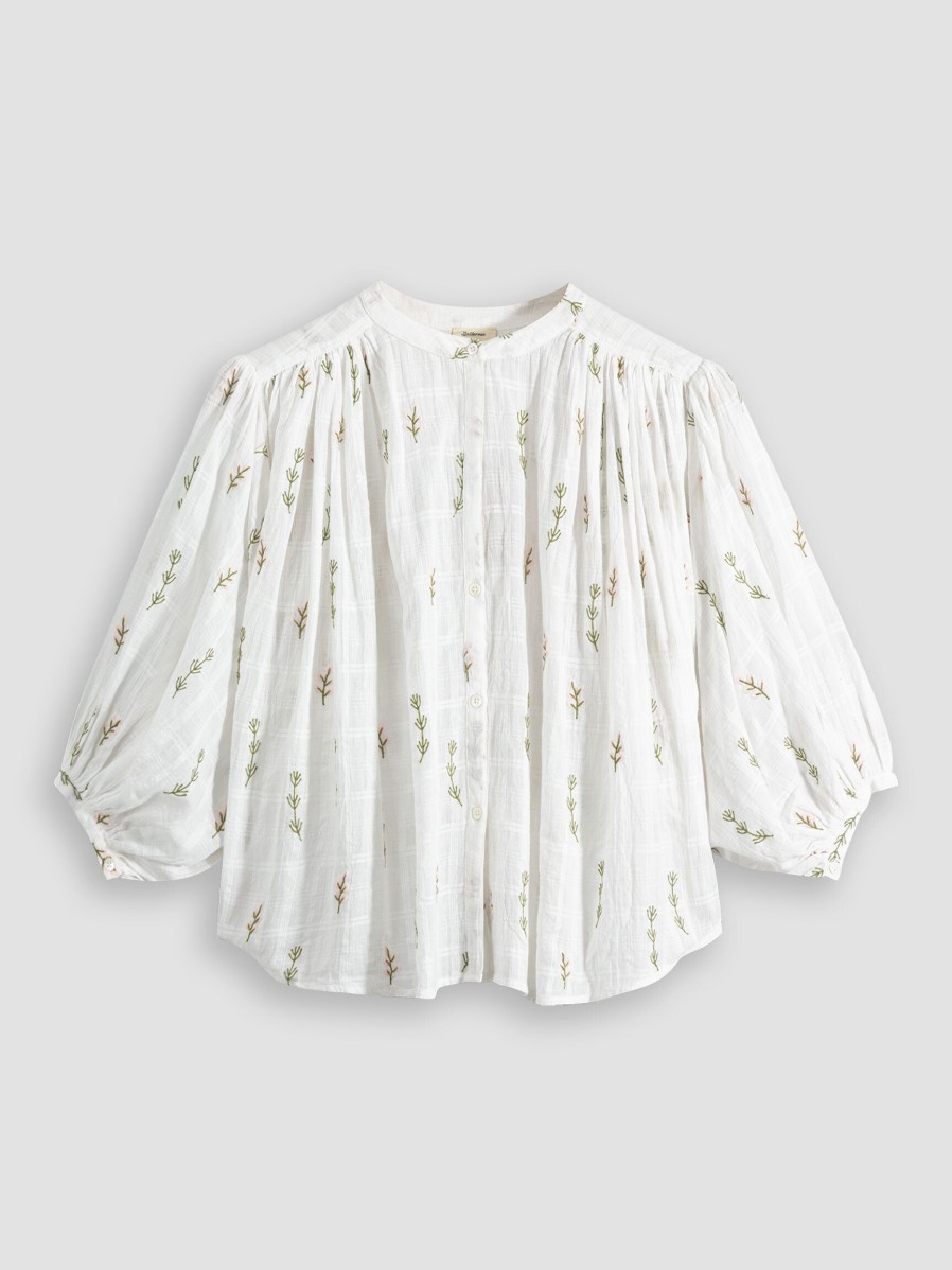 Women Bellerose Tops And Blouses | Ink, Cotton Blouse With Embroidery White