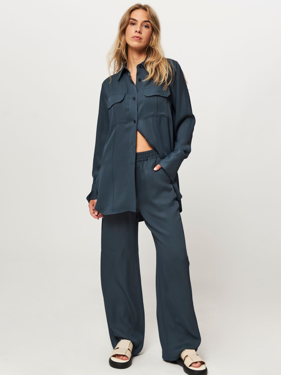 Women Closed Pants And Jumpsuits | Winona, Viscose Mix Wide Leg Trousers Petrol