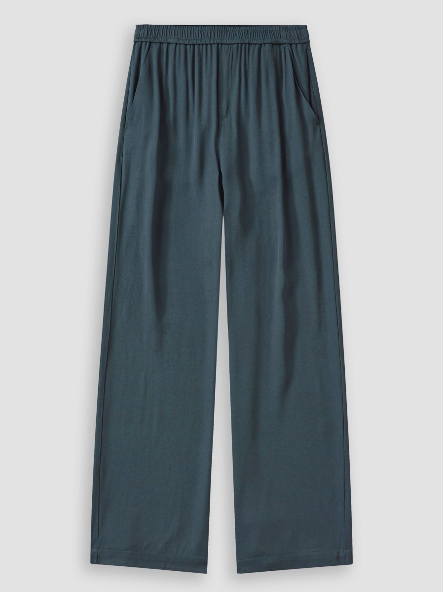 Women Closed Pants And Jumpsuits | Winona, Viscose Mix Wide Leg Trousers Petrol