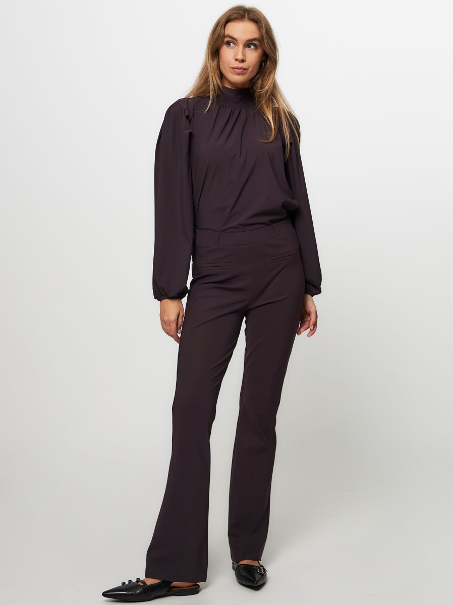 Women Studio Anneloes Pants And Jumpsuits | Lio, Bonded Travel Jersey Flared Trousers Aubergine