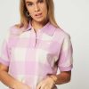 Women Woolrich Tops And Blouses | American, Cotton Mix Top With Checkered Pattern Lilac