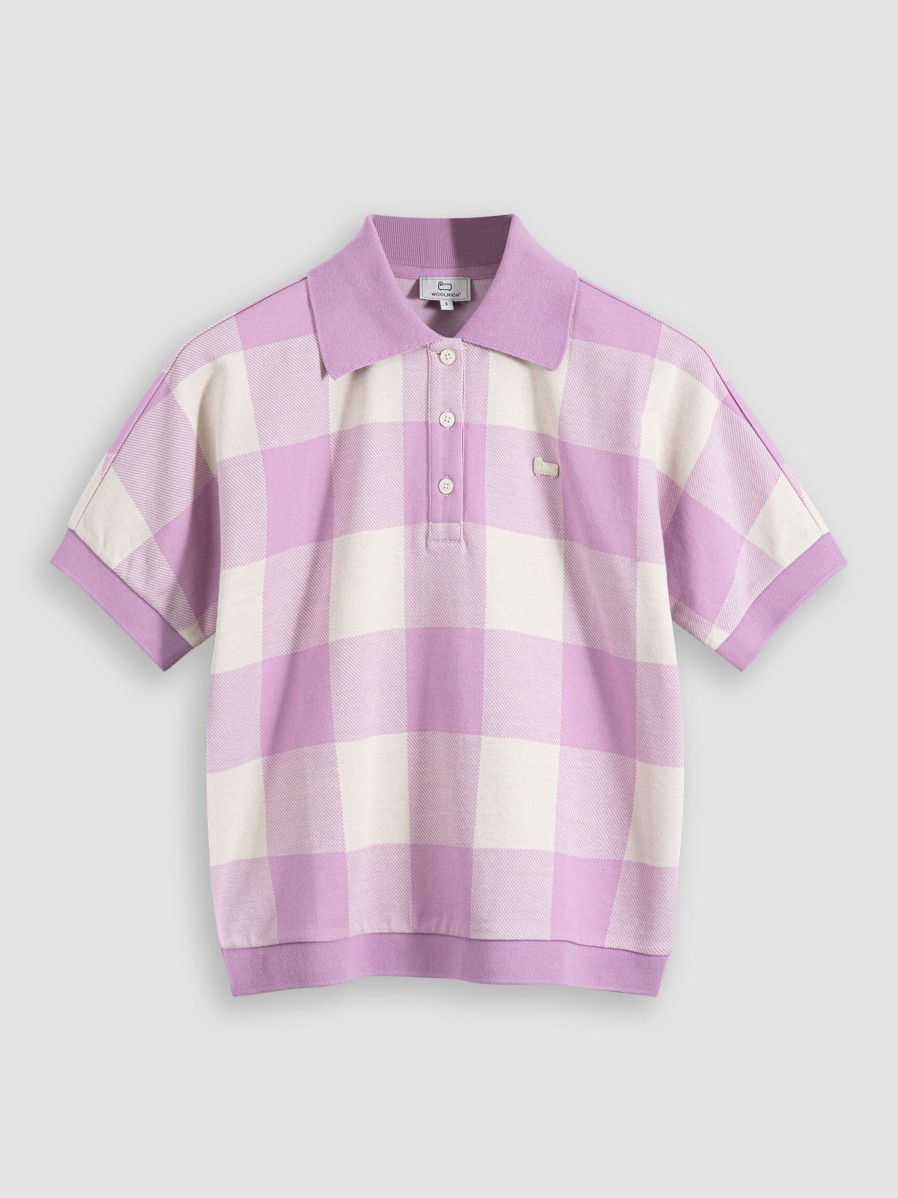 Women Woolrich Tops And Blouses | American, Cotton Mix Top With Checkered Pattern Lilac