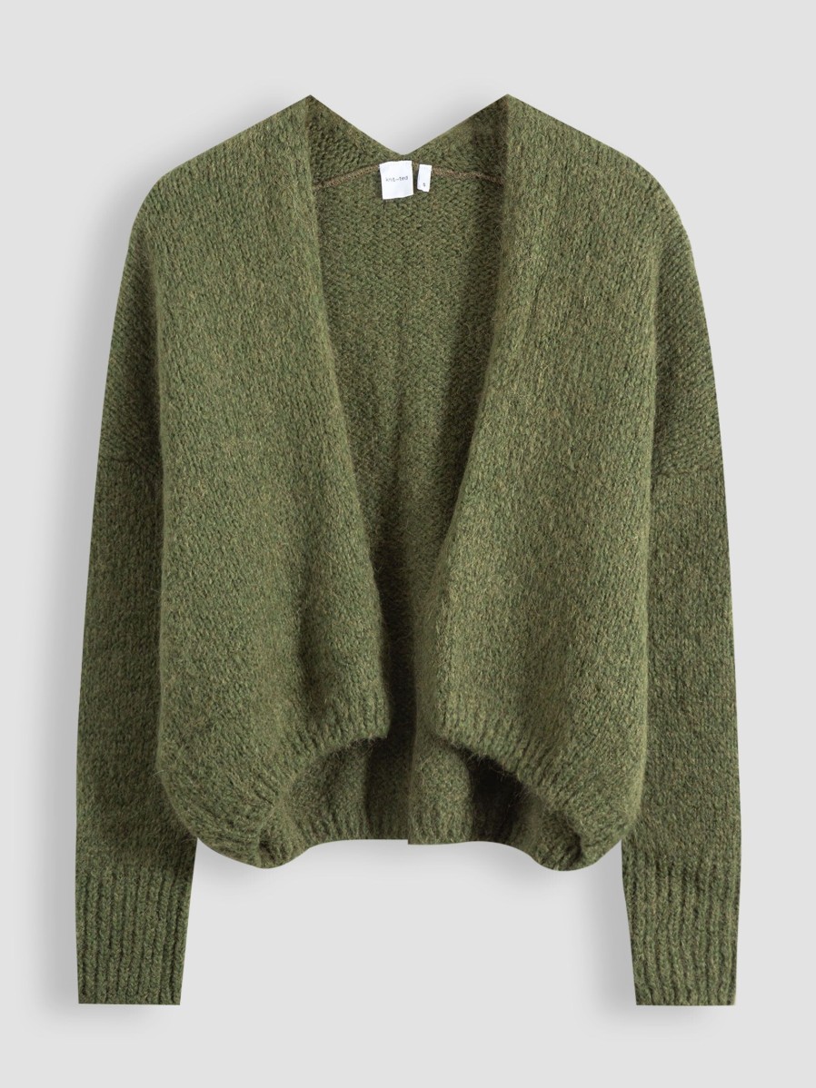 Women Knit-ted Sweaters And Cardigans | Becky, Alpaca Mix Cardigan Olive Green