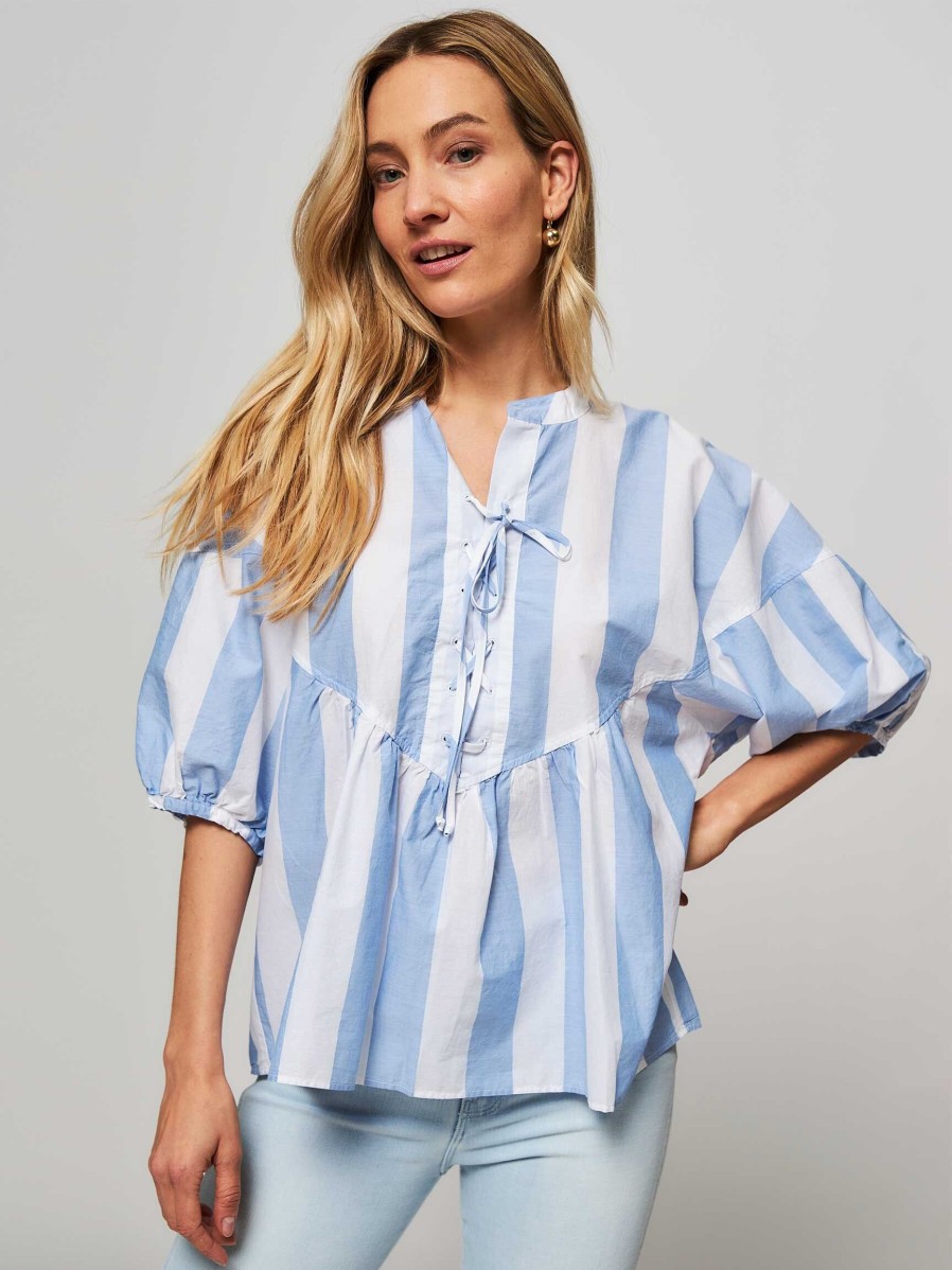 Women Bellerose Tops And Blouses | Agadir, Cotton Top With Striped Pattern Blue