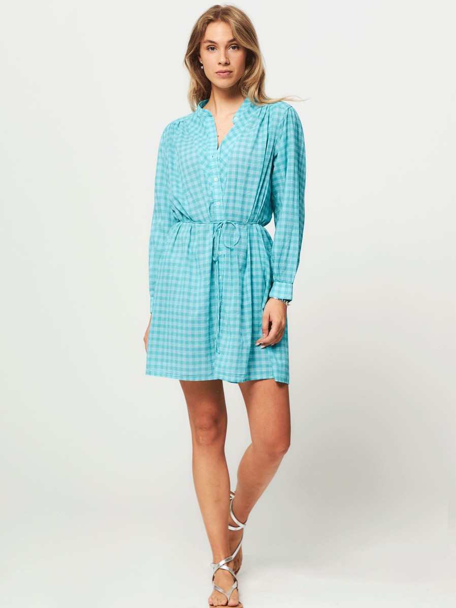 Women Xirena Dresses And Tunics | Winnie, Cotton Mix Button Down Dress Aqua Blue