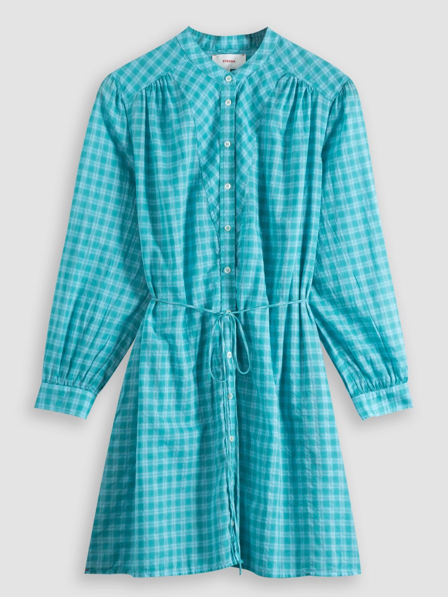 Women Xirena Dresses And Tunics | Winnie, Cotton Mix Button Down Dress Aqua Blue