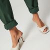 Women Silver Grace Sandals | Soho, Leather Mules With Studs Cream