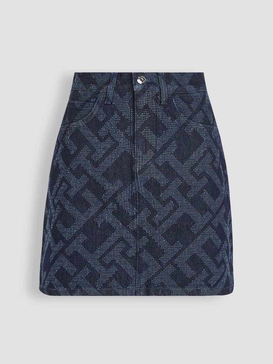 Women Tommy Hilfiger Skirts | Denim Skirt With Pattern Dark Blue