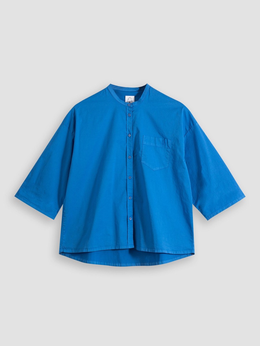 Women Nathalie Vleeschouwer Tops And Blouses | Bliss, Cotton Mix Poplin Blouse Blue