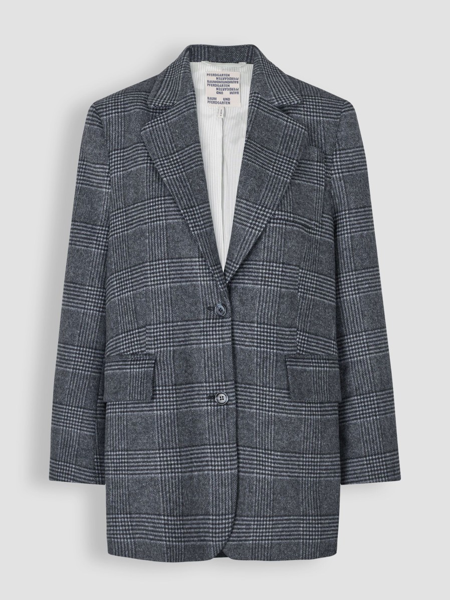 Women Baum und Pferdgarten Blazers And Jackets | Barry, Wool Mix Blazer With Checkered Pattern Grey