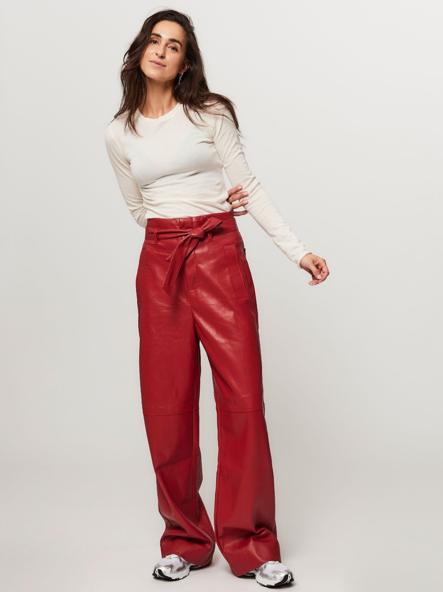 Women Essentiel Antwerp Pants And Jumpsuits | Encounter, Leatherlook Wide Leg Trousers Red