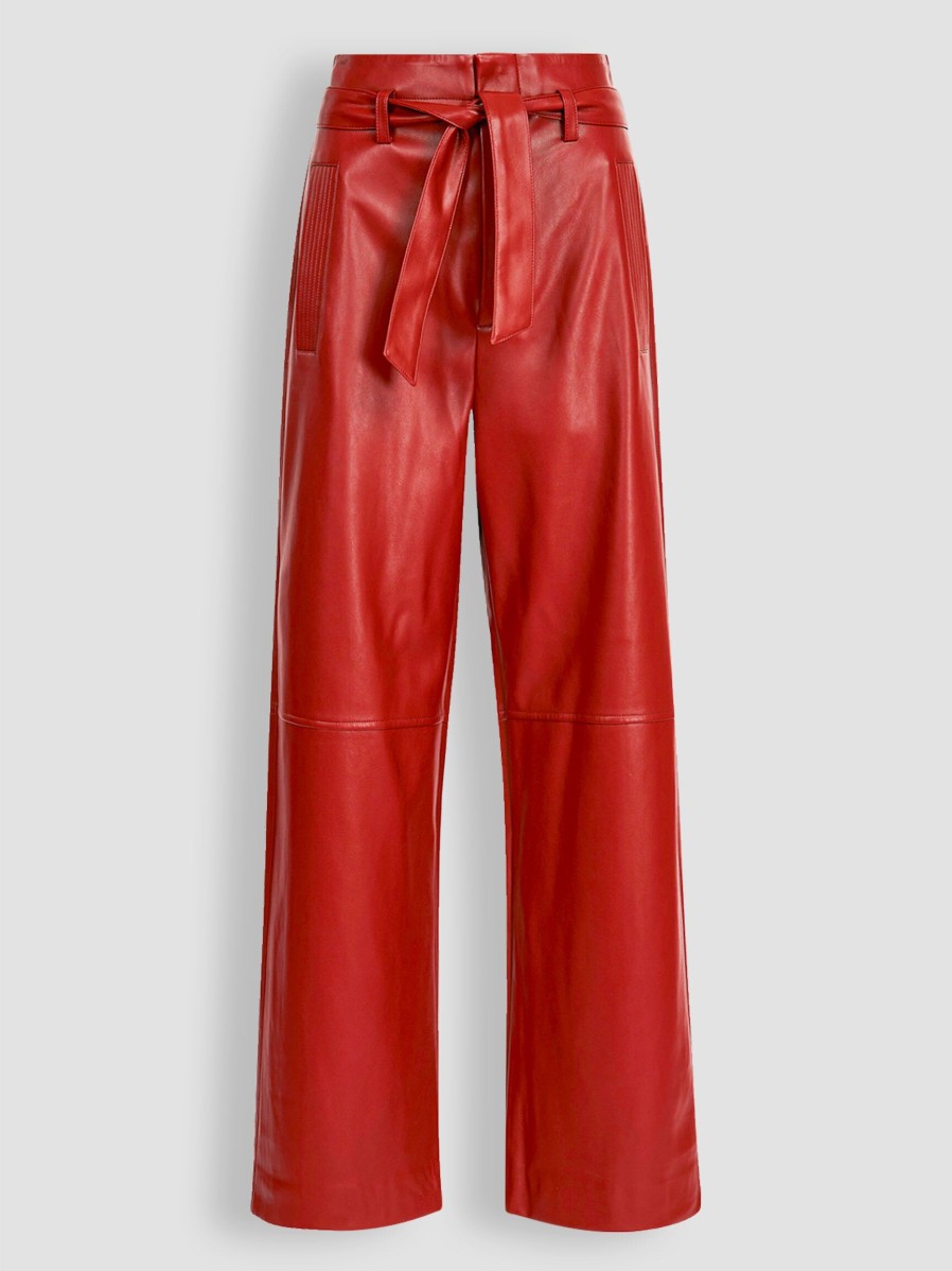 Women Essentiel Antwerp Pants And Jumpsuits | Encounter, Leatherlook Wide Leg Trousers Red