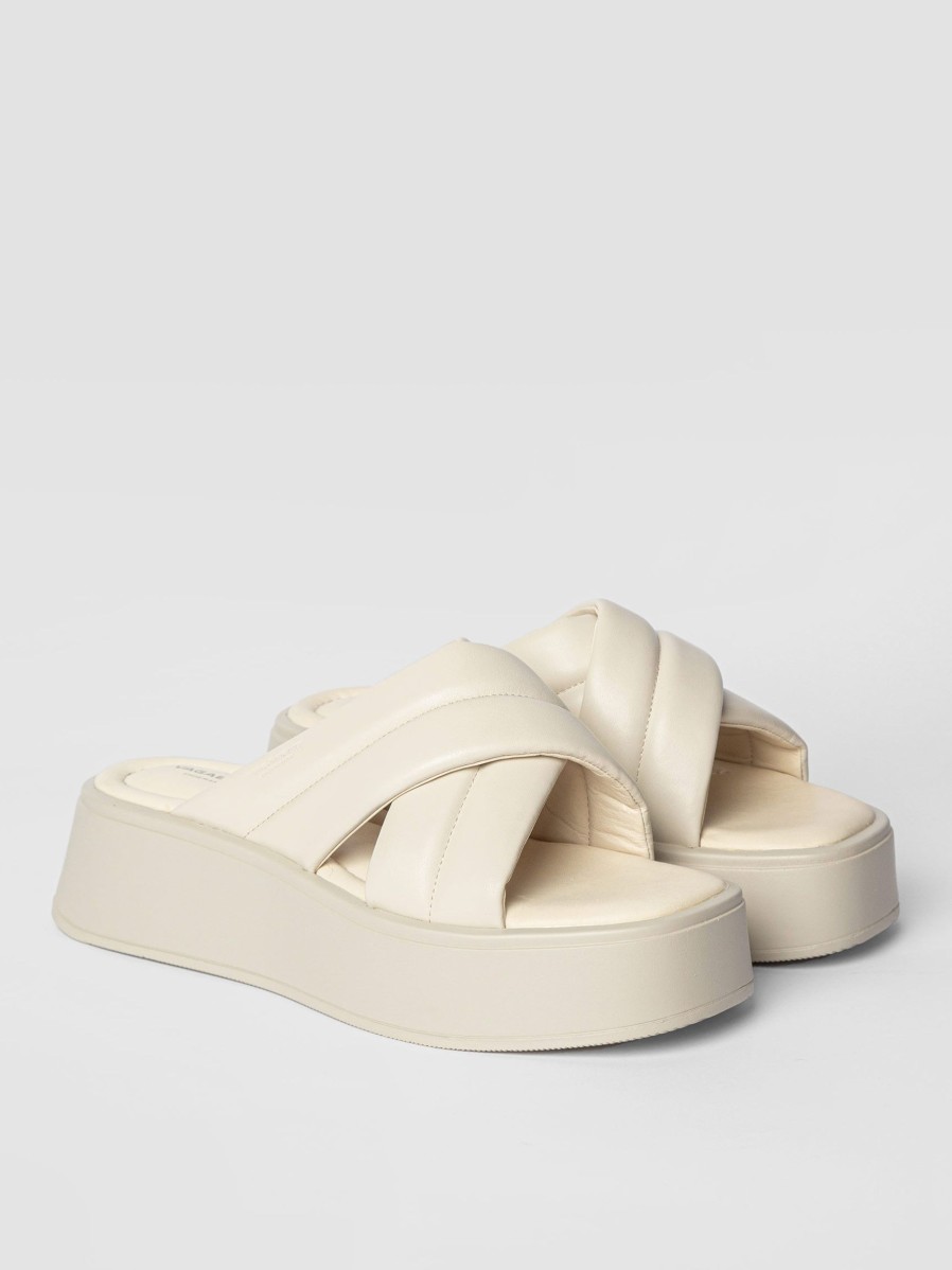 Women Vagabond Shoemakers Flip Flops | Courtney, Leather Platform Flip Flops Off White