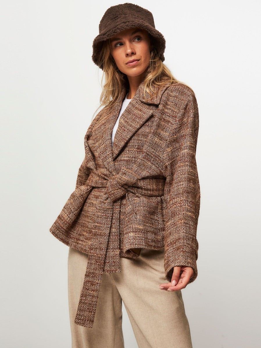 Women Zenggi Outerwear | Cotton Mix Coat With Pattern Brown