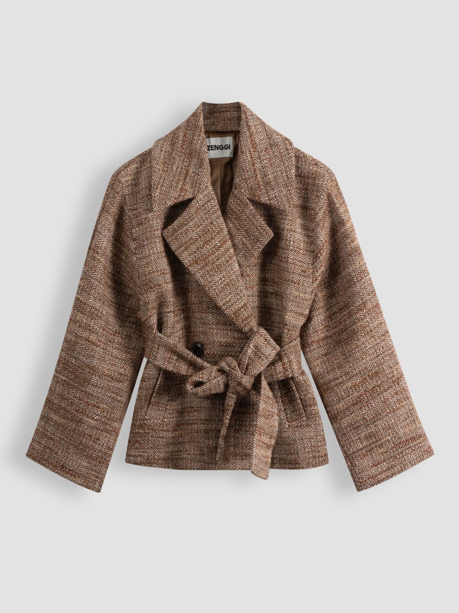 Women Zenggi Outerwear | Cotton Mix Coat With Pattern Brown