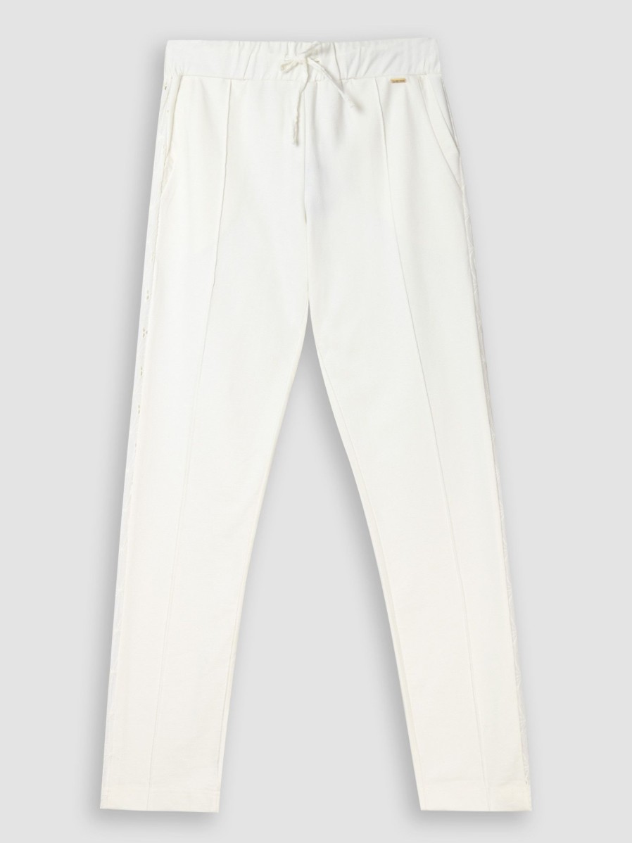 Women Cyell Home And Sportswear | Ajour, Cotton Mix Trousers With Embroidery Off White