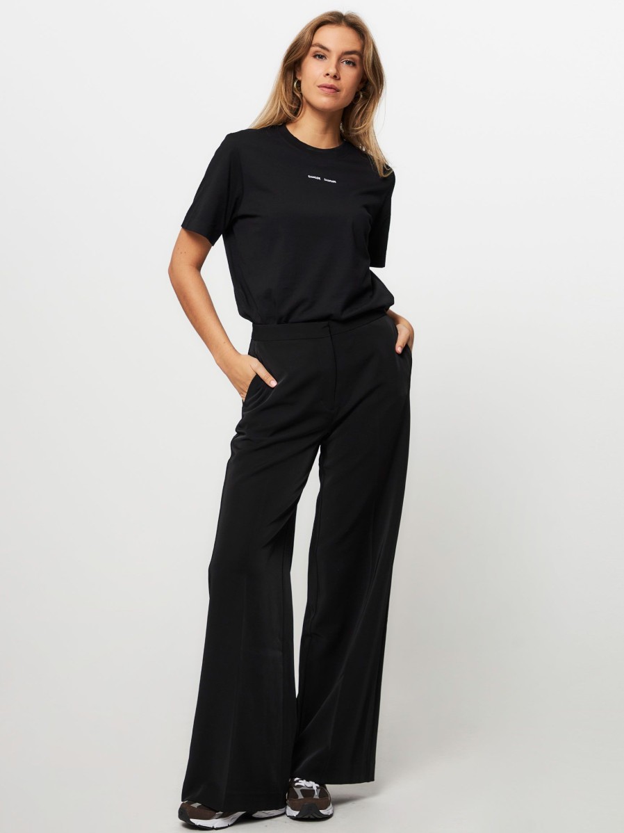 Women Samsoe Samsoe Pants And Jumpsuits | Collot, Mid Waist Wide Leg Trousers Black