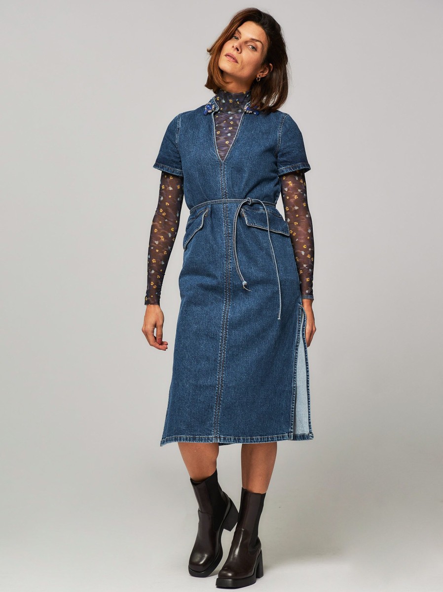 Women Baum und Pferdgarten Dresses And Tunics | Amita, Organic Cotton Denim Dress Dark Blue