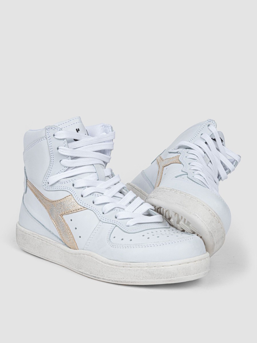 Women Diadora Sneakers | Mi Basket, Leather High Sneakers Gold Colour