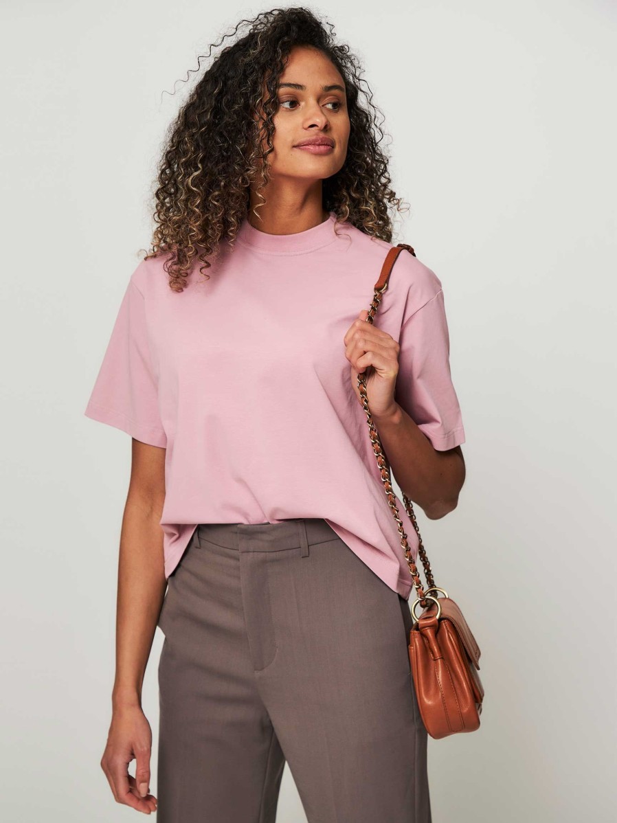 Women Graumann Tops And Blouses | Tulle, Cotton Mix Oversized T-Shirt Dusty Pink