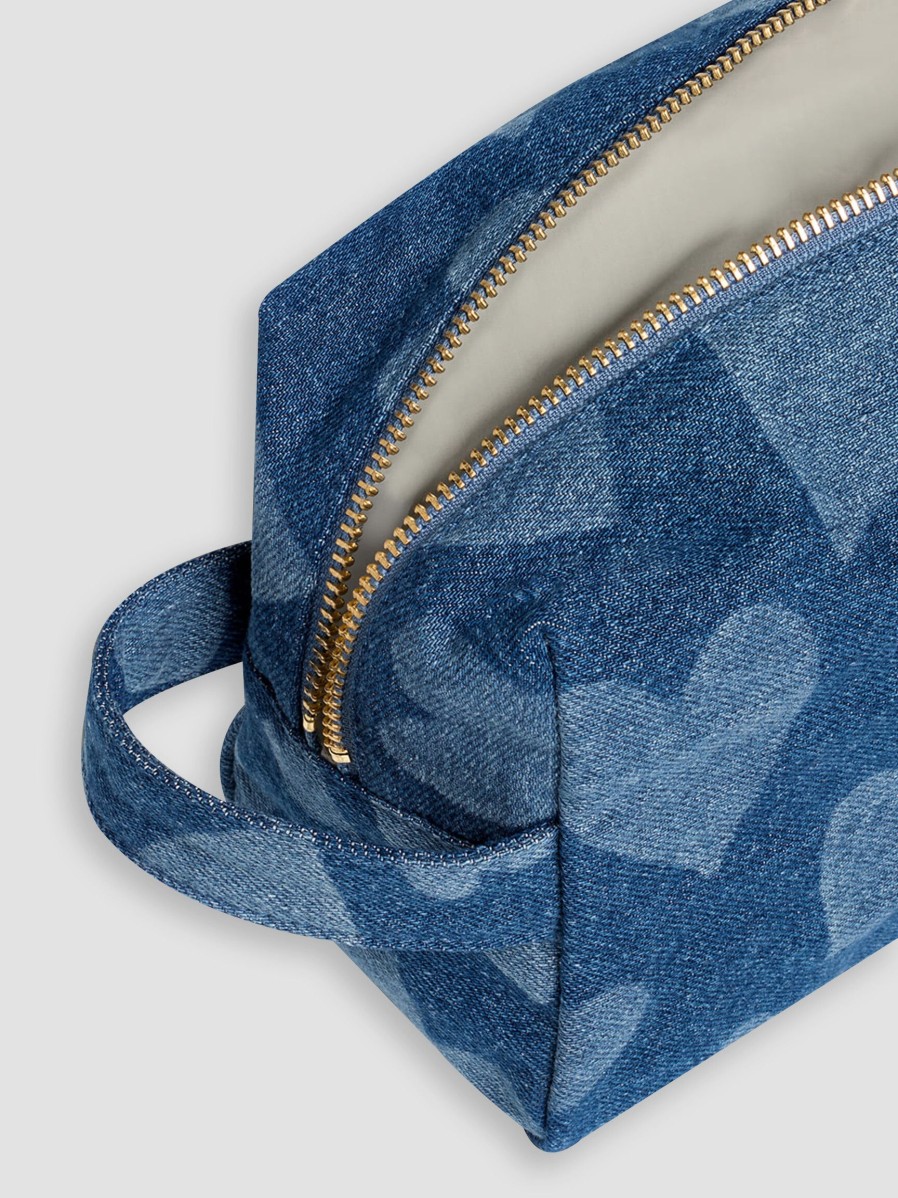 Women Wouf Bags | Cuore, Denim Make-Up Bag With Print Blue