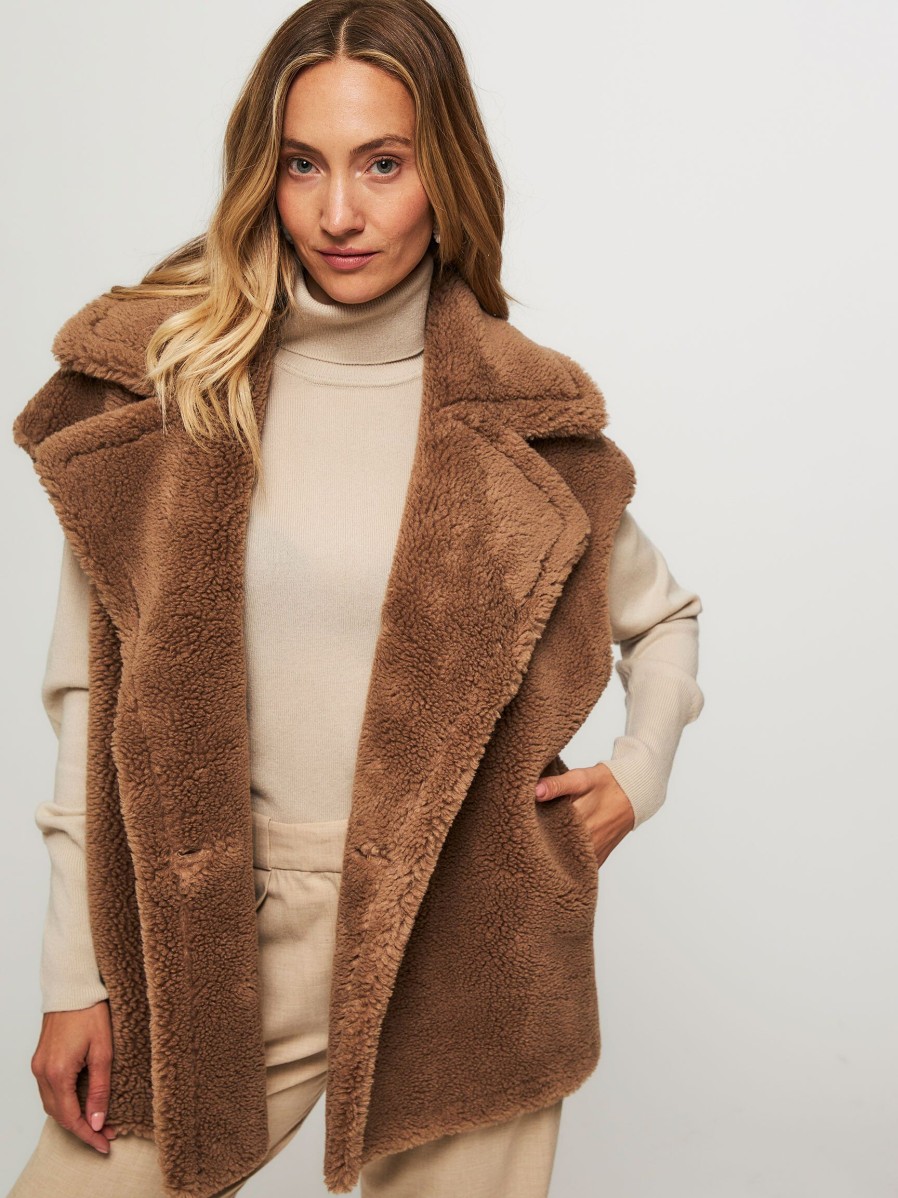 Women Alter Ego Outerwear | Marly, Wool Mix Reversible Teddy Bodywarmer Camel