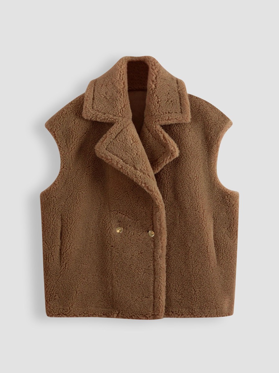 Women Alter Ego Outerwear | Marly, Wool Mix Reversible Teddy Bodywarmer Camel