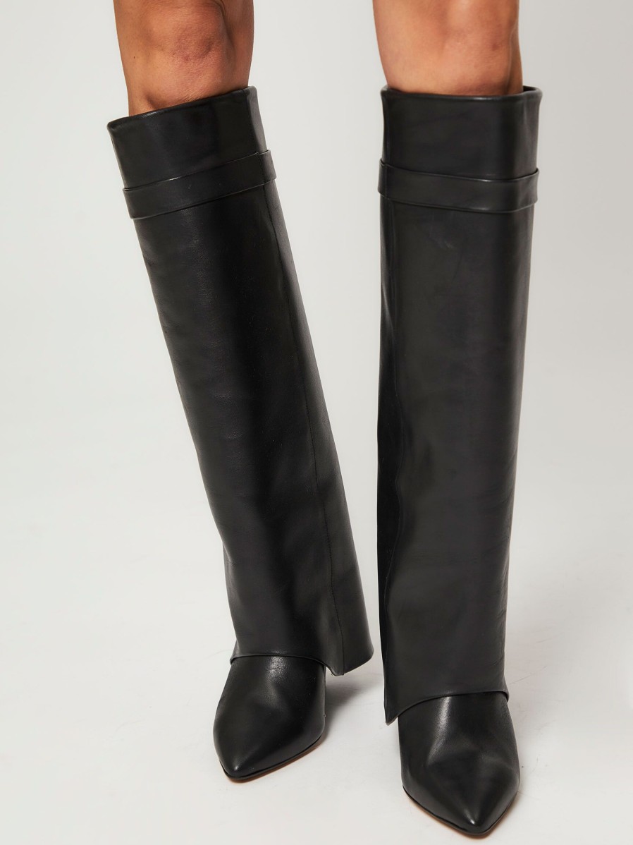 Women Silver Grace Boots | Jacky, Leather High Boots Black