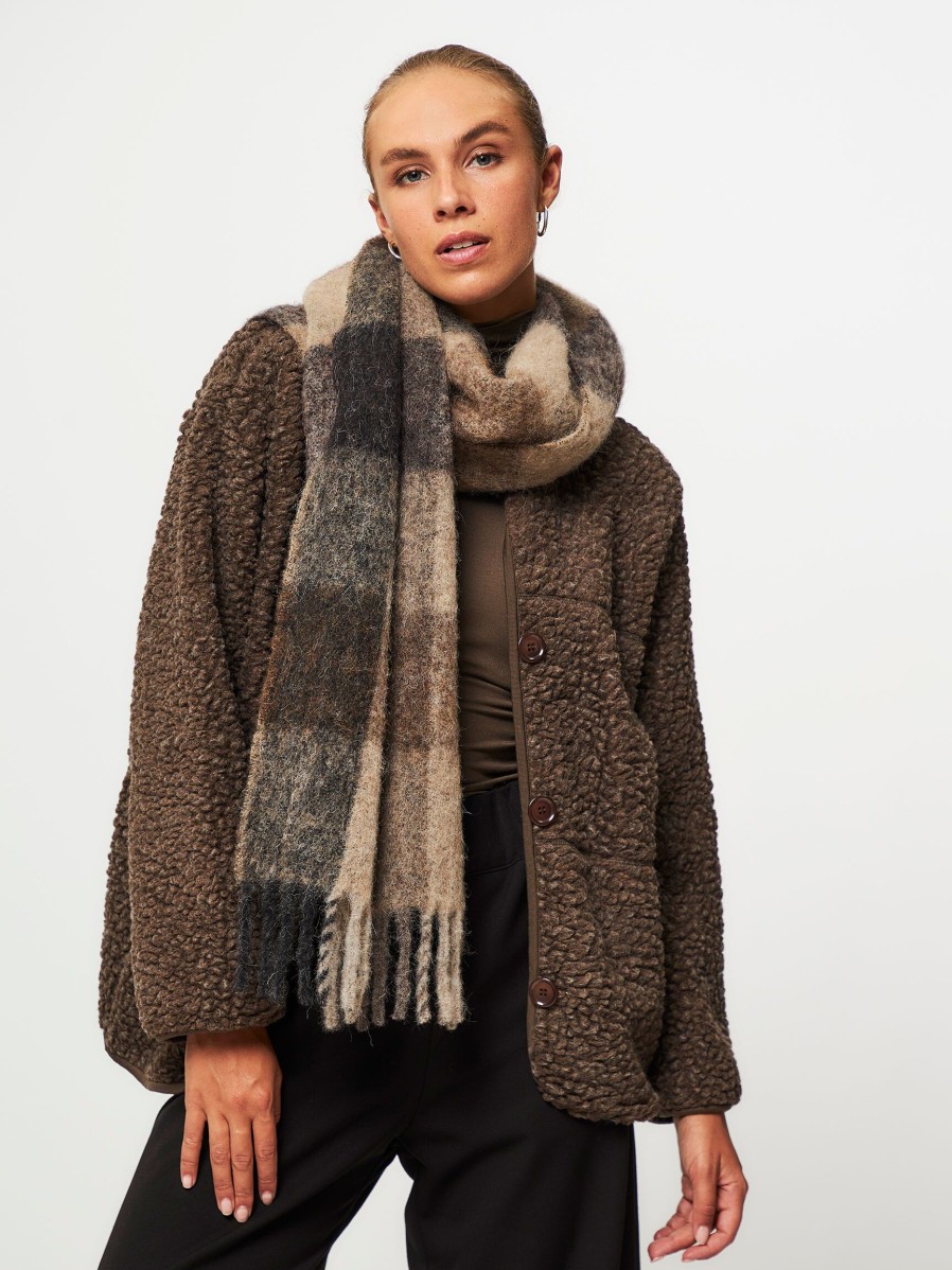 Women Club L’avenir Scarves | Ilora, Wool Mix Scarf With Checkered Pattern Brown