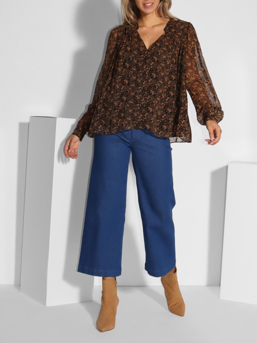 Women Idano Tops And Blouses | Florianne, Viscose Top With Print Black