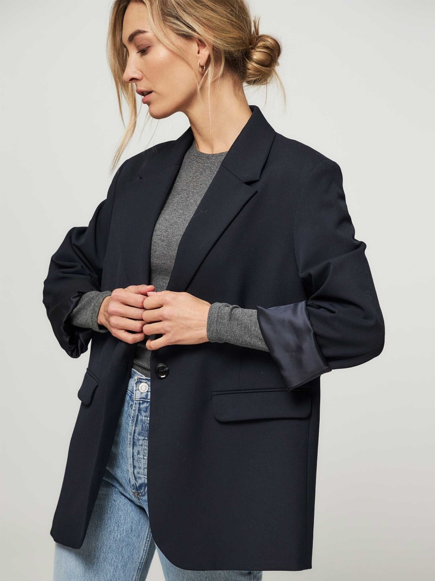 Women Samsoe Samsoe Blazers And Jackets | Haven, Viscose Mix Oversized Blazer Dark Blue