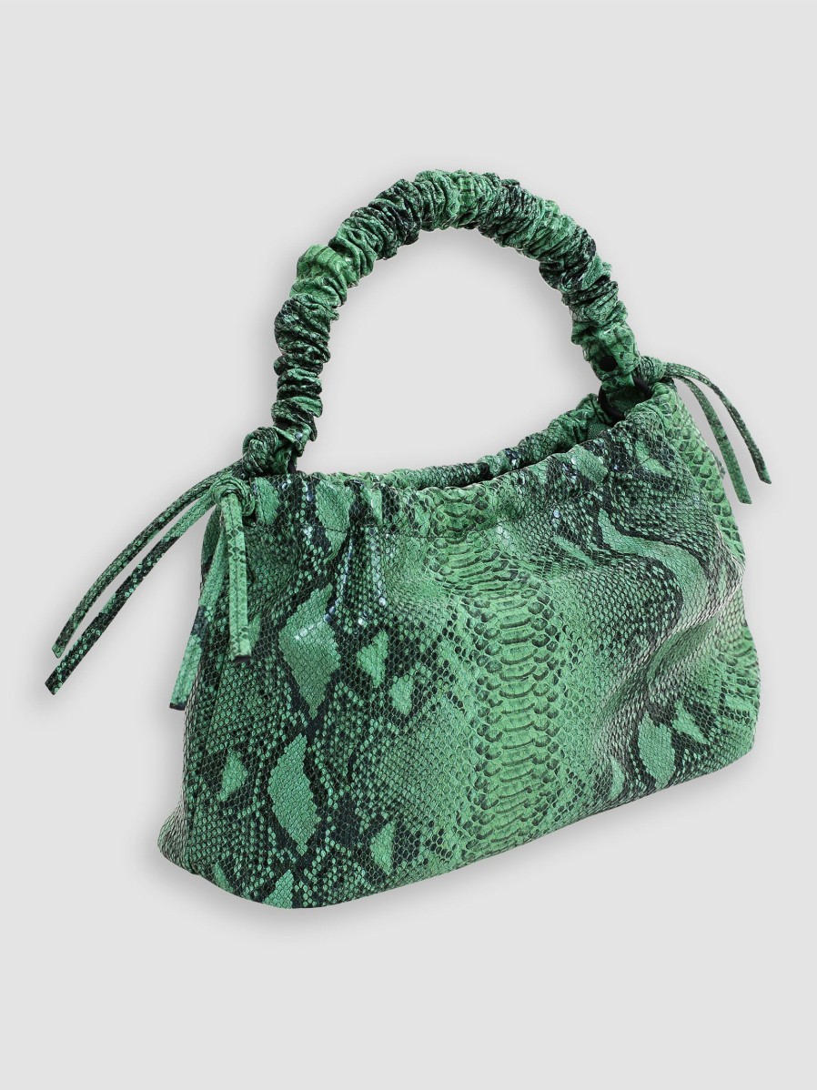 Women Hvisk Bags | Arcadia, Leather Look Snake Shoulder Hand Bag Green