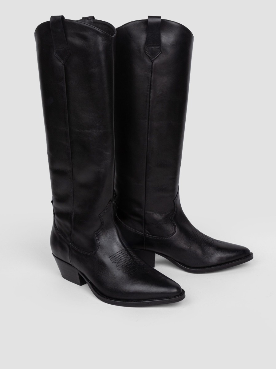 Women Silver Grace Boots | Hudson, Leather High Western Boots Black