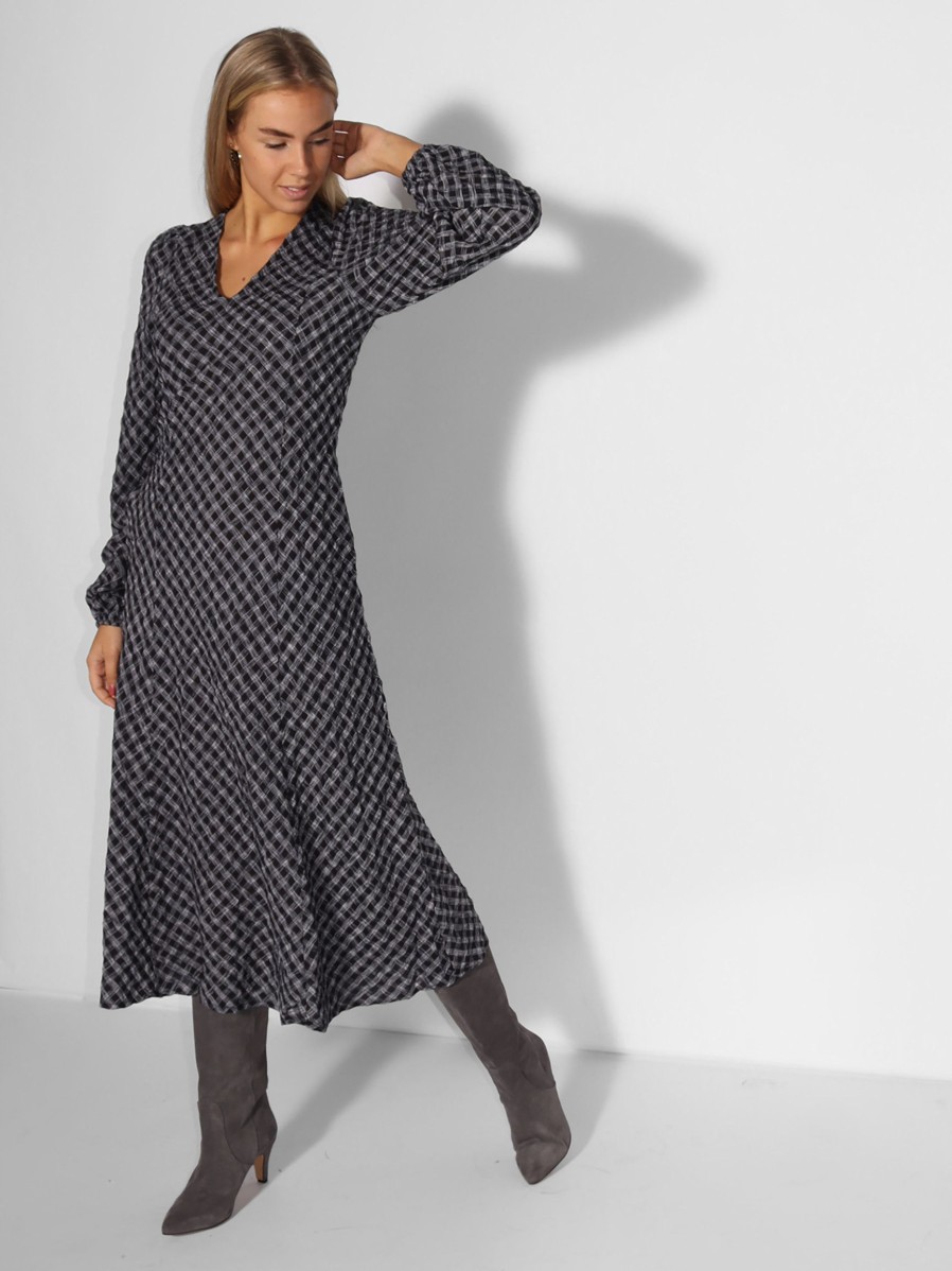 Women Lollys Laundry Dresses And Tunics | Lake, Viscose Mix Dress With Checkered Pattern Black