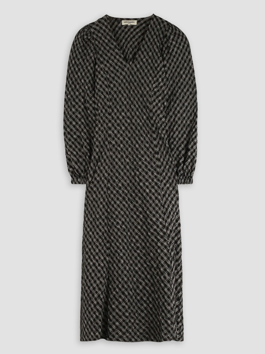 Women Lollys Laundry Dresses And Tunics | Lake, Viscose Mix Dress With Checkered Pattern Black