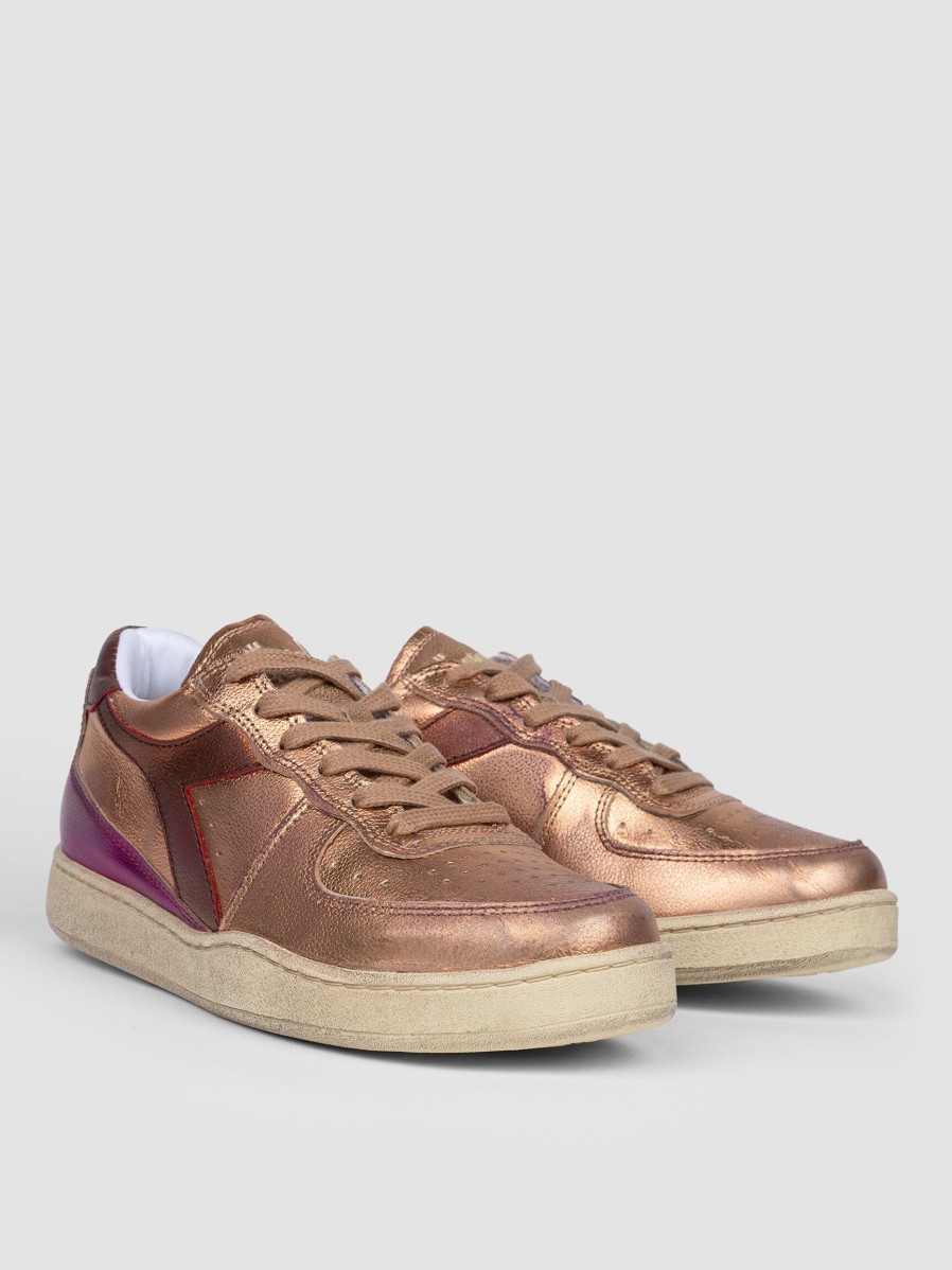 Women Diadora Sneakers | Mi Basket Low, Leather Metallic Sneakers Bronze