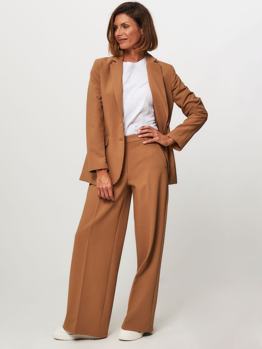 Women Summum Pants And Jumpsuits | Viscose Mix Wide Leg Stretch Trousers Camel